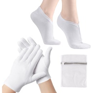 12 Pairs Cotton Moisturizing Gloves and Socks Set (1 Washing Bag Included), Dry Hands Feet Overnight
