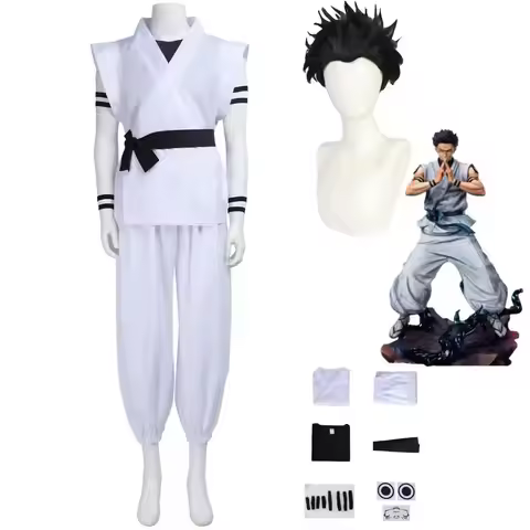 Ryomen Sukuna Costume White Kung Fu Suit with Tattoo Stickers Ryomen Sukuna as Megumi Showdown Cospl