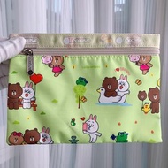 日本 LeSportsac X Line Friends 淺綠色尼龍布 長方 收納袋
