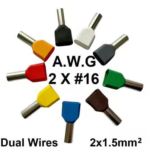 100PCS Copper Starfix Insulated Ferrules Lug Twin Cables Type 2x1.5mm² A.W.G 2X#16 End Terminal Crim