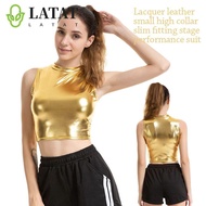 LATA Bralette Top - Women's Slim Imitation Leather Dance Costume for Stage Shows