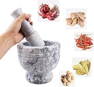 Large Marble Mortar and Pestle Set Polished Granite Crush Set for Crusher Powder Grind up Garlic Seasoning Pastes Spice Herb Grinder Home Decoration Housewarming Gift (5.75Inch, White, Polished)