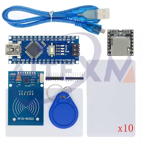RFID Set 13.56 MHZ IC Card + Nano V3.0 MINI USB Board Soldered + USB Cable + MINI MP3 Module + MFRC5