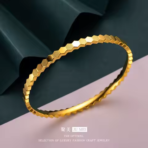 Light luxury 24K real gold ins niche hexagonal honeycomb cnc bracelet au9999 gold design trendy temp