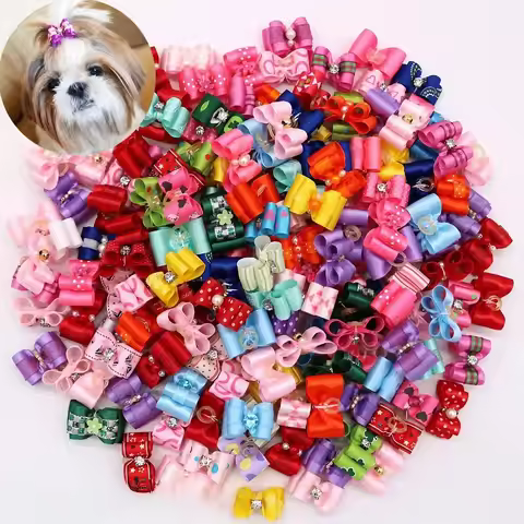 Cute Pet Dog Bows Cute Bow Dog Ties for Puppy Accessories with Rubber Bands Cute Pet Headwear 10PCS 