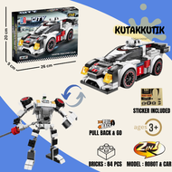 Mainan Edukasi Anak Lego Bricks 2 In 1 Robot Mobil Balap Bugatti Chiron Audi R18 Pull Back Action