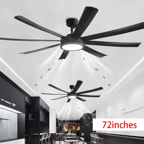 40/72 Inch Black High-power Ceiling Fan with Light, DC Motor Remote Control, 6-speed Reversible, Liv