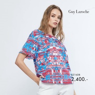 เสื้อผู้หญิง Guy Laroche Soft cotton print blouse เสื้อเบลาส์ พิมพ์ลาย สีฟ้า สีแดง เนื้อคอตตอนผ้าเรียบ เนียนนุ่ม สัมผัสดุจไหม (GZ16DB)