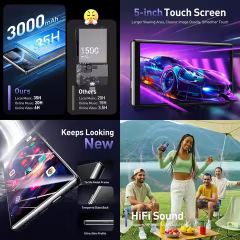 5'' 128GB MP3 Player with Bluetooth and WiFi, T09 Touch Screen Andriod 13 Music Player with Spotify,