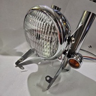 Lampu Depan CB PESEK Mini Crom Plus Breket Slongsong Crom Tebal Plus Sein Mini Bulat Variasi RX king