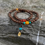 老礦蜜蠟綠松石南紅瑪瑙檀木雙圈手串