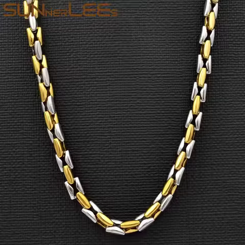 SUNNERLEES SC98 N 316L Stainless Steel Necklace 6mm Snake Link Chain Silver Color Gold Plated Men Wo
