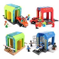 Rail car toy car wash rail car set train scene children fire station police station simulation toy compatible with wooden track