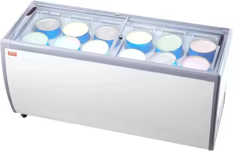 Commercial Ice Cream Display Case, 20 Cu.ft Chest Freezer, Mobile Glass Top Deep Freezer, Restaurant