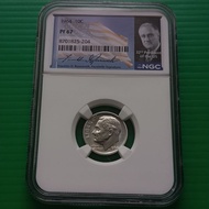 NGC PF 67 Grade Coin-Roosevelt Silver Proof Dime 1964 Polished .900 With Signature Franklin D.