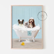 數位 浴缸裡的 3 隻狗 訂製寵物肖像照片 多隻寵物肖像狗藝術