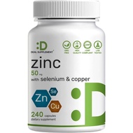 Deal Supplement Zinc 50mg with Selenium + Copper, 240 Capsules, 8 Month Supply, 3 in 1 Mineral Formu