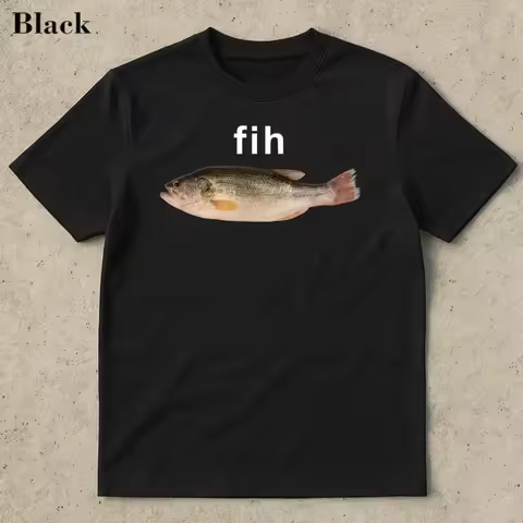 Fih Fish Graphic T-Shirt. Black Tee with Realistic Pink and Gray Fish Print Minimalist Unisex Casual