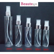 READY STOCK 60ml 80ml 100ml 120ml 200ml Clear PET Plastic Silver Spray Bottles Empty Cosmetic Contai