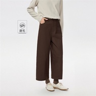 Giordano Womens Casual Pants Commute Style Fleece Wide Leg Pants Autumn Winter New Arrival Ladies Lo