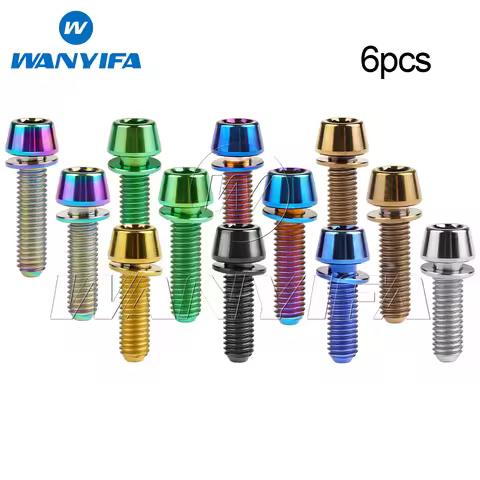 Wanyifa 6pcs Titanium Bolts M5/M6x16 18 20 25mm Taper Hex Head Screws with Non-Shedding Washer for B