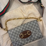 Gucci 古馳horsebit 1955全新馬銜扣紅綠織帶鏈袋信封包中號