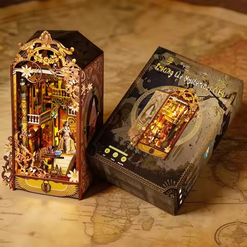 DIY Wooden Book Nook Shelf Insert Kits Miniature, The Mysterious City Bookends Egypt Bookshelf Dollh