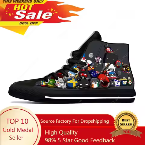 Countryballs Polandball Casual Cloth Funny Cool Fashion 3D Print High Top Canvas Shoes Men Women Lig