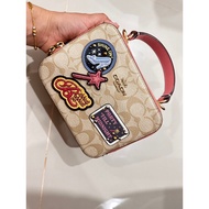 Coach Disney X Coach Box Crossbody Purse Bag Cinderella Canvas Pink Patches