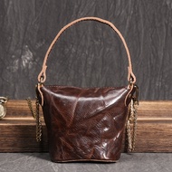 LUOKIR Genuine Leather Womens Chain Crossbody Bag Vintage Handheld Shoulder Bag Headphone Bag Top La
