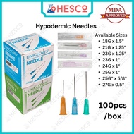 Needle Jarum Hypodermic 100pcs — 18G 21G 23G 25G 27G, Syringe Needle, Disposable, Sterile, Unigloves