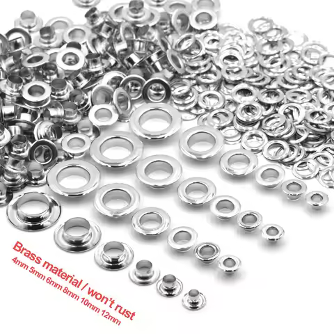 KALASO Brass Material Silver Color 4mm 5mm 6mm 8mm 10mm 12mm Flat Face Grommet Eyelet With Washer Le