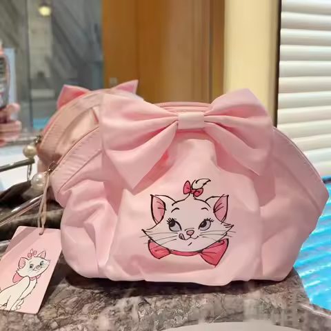 2024 New Disney Marie Cat Makeup bag Storage Bag Cute Cartoon Anime Pink Marie Cat Plush Storage Bag