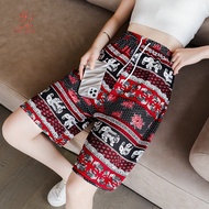 fulaide- Thai Elephant Pattern Shorts Thai Style Pajama Shorts Women’s Summer Shorts Thailand Elepha