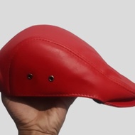 Topi kulit pria dewasa warna merah model pet laken koboi fedora tompi