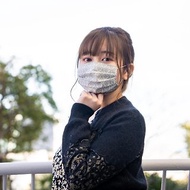錦緞圖案 灰色 手工立體口罩 可洗滌 日本製純棉二重紗布 成人