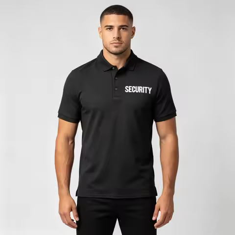 Mens Security Polo Shirt Front Back Print Tee Staff Event Uniform NYC Factory