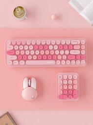 MOFII 三合一無線鍵盤和滑鼠套裝,粉紅混色,外觀高雅,可愛又甜美,適用於桌面電腦、筆記型電腦、平板電腦和家庭辦公室