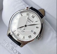TISSOT Le Locle Powermatic80 白色面錶盤 黑色皮革錶帶 男士 自動機械錶 T41142333