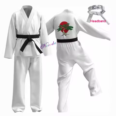 Anime Karate Kids KOF Cobra Kai Cosplay Costume Kid Child Aldult White Kimono Uniform Headband Hallo