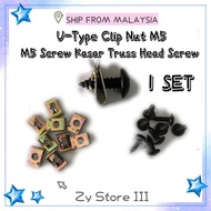 1 SET MOTOR Number Plate Clip Nut u-type motor and motorcycle noplat clip Nut (HIGH QUALITY)METAL TAPPING SCREW M5x16mm