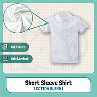 Baju Sekolah Budak Prasekolah Uniform Tshirt Polo Putih Budak Cotton Blend Lengan Pendek Panjang Kin