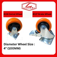 BM 136 PU ORANGE SWIVEL WHEEL 4" (100MM) BM 137 ORANGE BRAKE WHEEL 4" (100MM)