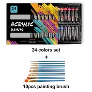 Seamiart 24 Colors Acrylic Paint Set 12ml Tube Acylic Paint with 10pcs Painting Brush