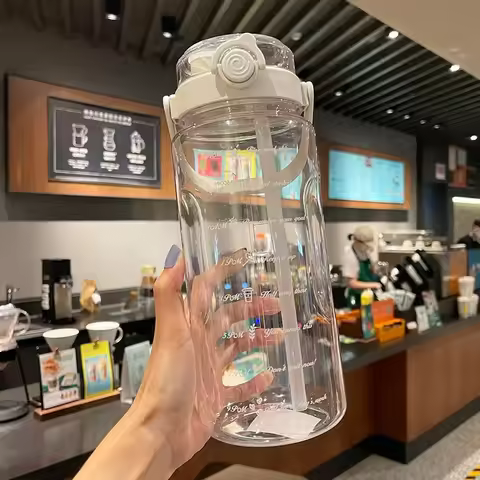1.5/2 Liter Sport Straw Water Bottle with Time Scale Plastic Summer Cold Juice Water Cup Large Capac