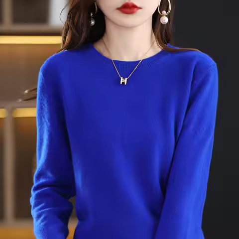 Autumn And Winter 100% Pure Woolen Sweater Women's Crewneck Sweater Wear Pullover Cashmere Sweater K