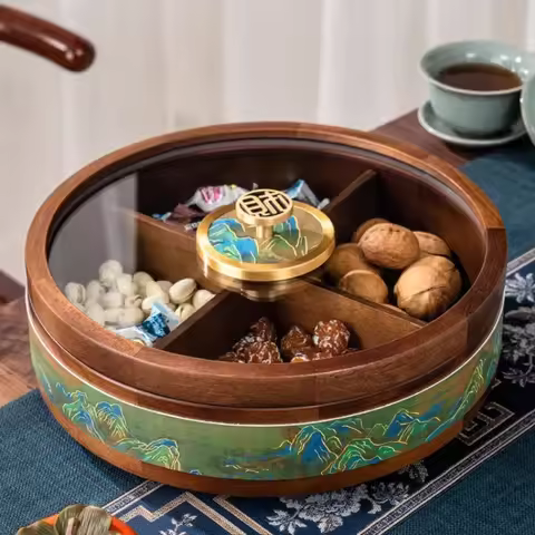 Solid Wood Grid Dried Fruit Box Chinese Style Household Living Room Light Luxury High-end Snack Melo