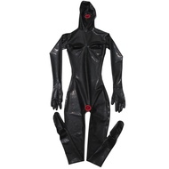 Women Latex Gummi Catsuit Overall Bodysuit Rubber Zentai Jumpsuit Handmade,Black and Red,XL