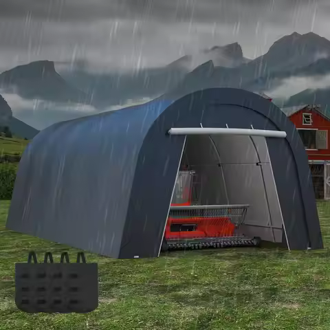 Domed Carport with 4 Cloth Bags, Portable Garage with 2 Roll-up Doors, Heavy Duty Car Canopy Party T