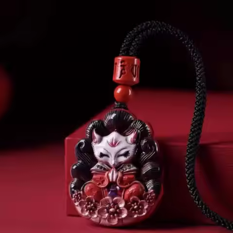 90,000li Cinnabar Pendant Painted Nine-tailed Fox Transfer Necklace